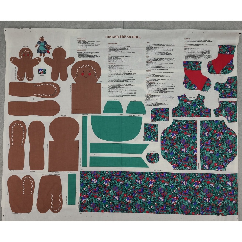 Vtg‎ Holiday Ginger Bread Doll Cut and Sew Fabric Panel Total of 2 Panel Kits